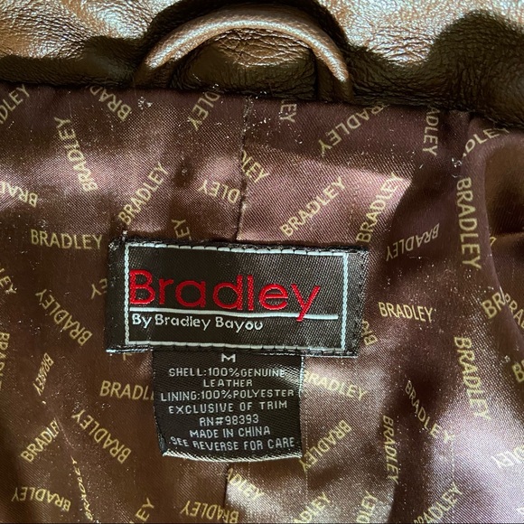 Bradley Bayou Brown Leather Jacket Sz M Zip Front, pleat/stitching detail - Picture 9 of 14